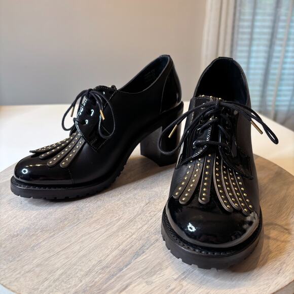 Office of Angela Scott Mrs. Robinson Black Leather Women’s Oxford Heel Shoes 8.5 - Picture 3 of 12